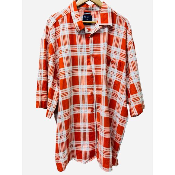 Trust 4X Men’s Orange‎ White Plaid Linen Blend Button Up Shirt Big Tall Casual - Picture 1 of 7